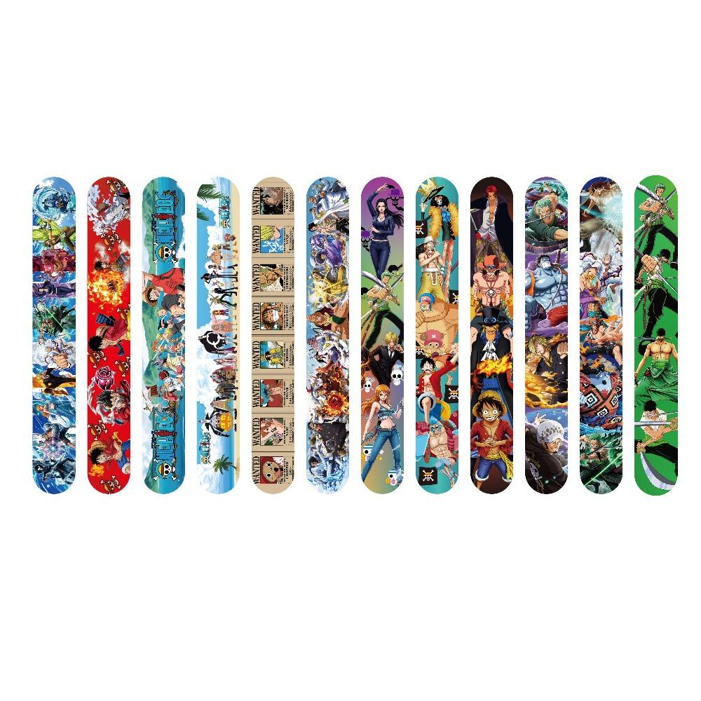 12pcs One Piece Anime Themed Slap Bracelets Cartoon Luffy Zoro Wristbands Kids Birthday Party Decoration Favors Boys CosplayToys