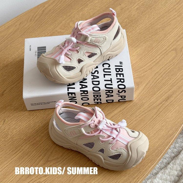 

Девочки сандалии 2025 лето новая дышащая обувь детские сандалии с закрытым носком мягкая подошва спортивная обувь мальчики пляжная обувь 37 розовый