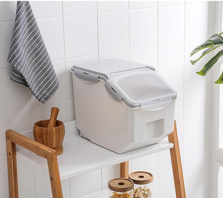 10/15kg Kuchyňský Velký Nádoba na Rýži Zásobník na Obilí Uzavřený Vlhkostěsný Plastový Nádoba na Skladování Krmiva pro Domácí Zvířata Plísně Obilní Kbelík