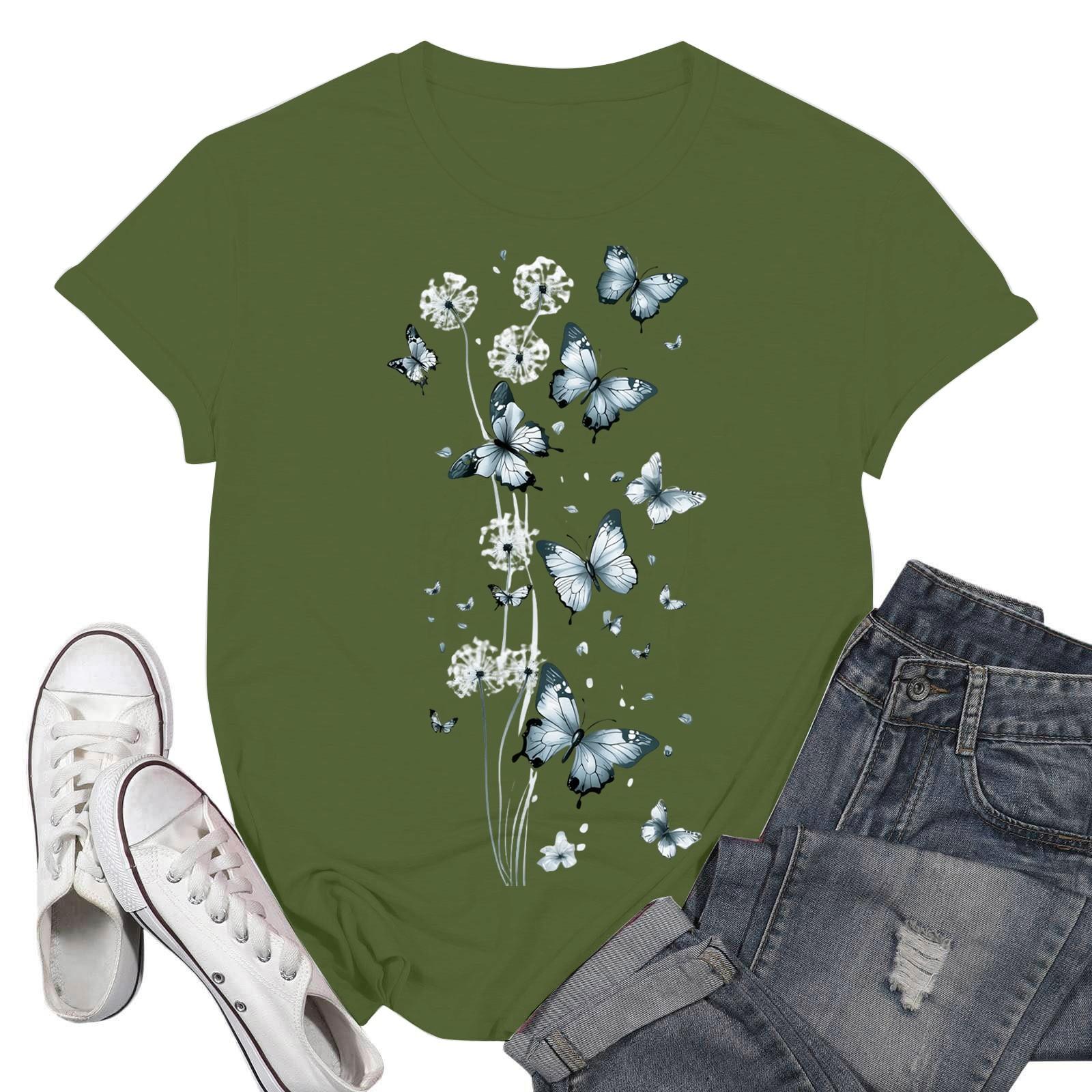 

Женские модные повседневные пуловеры с короткими рукавами и круглым вырезом с принтом L армия зеленый