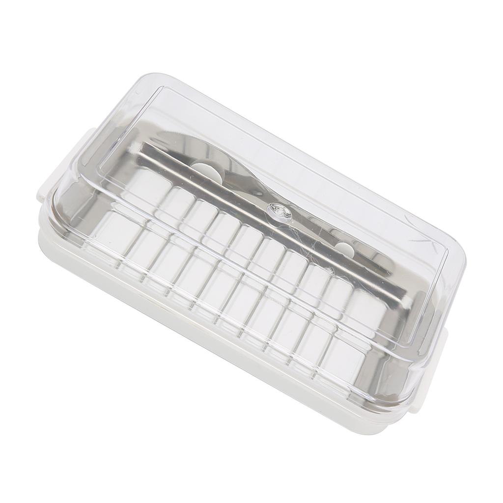 Stainless Steel Butter Cutter Box Cheese Storage Container with Transparent Cover for KitchenWhite
