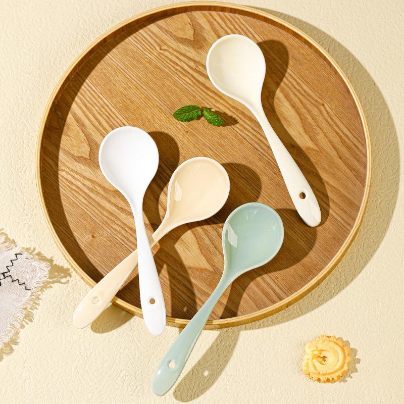 6Pcs Japanese Ceramic Small Soup Spoon, Stoneware Spoon Long Handle Spoon Household Creative Cute Rice Spoon KitchenTableware