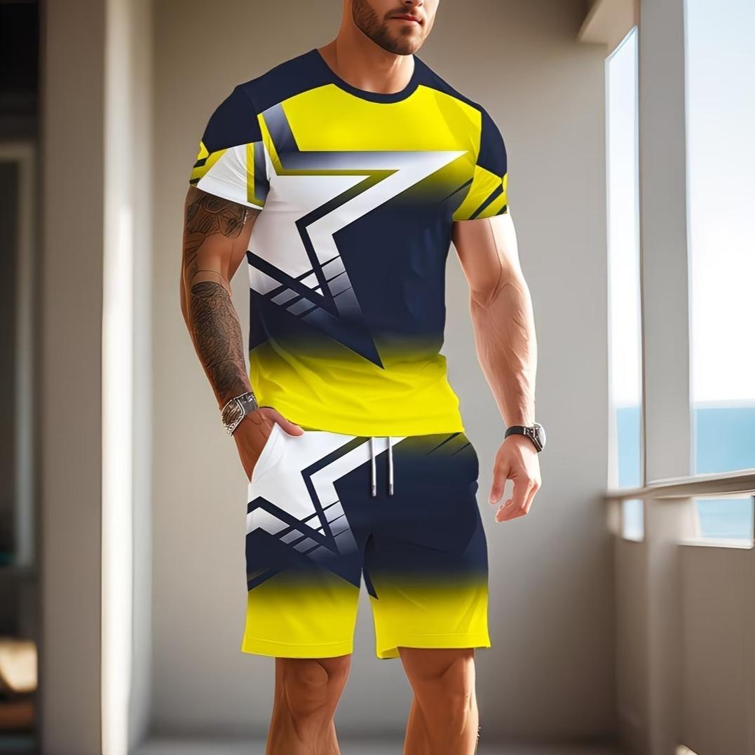 

Fashion Resort Style Men s T-Shirt Short Sleeve Shorts Two-Piece Set Summer 3D Print 6XL