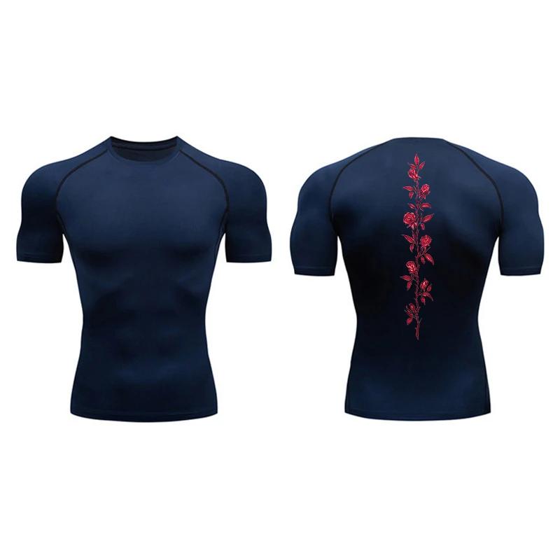 Blossom Print Short Sleeve Compression Tee Shirts Men Summer Athletic Quick Dry T-shirts Fitness Gym Workout Running Sporty Tops