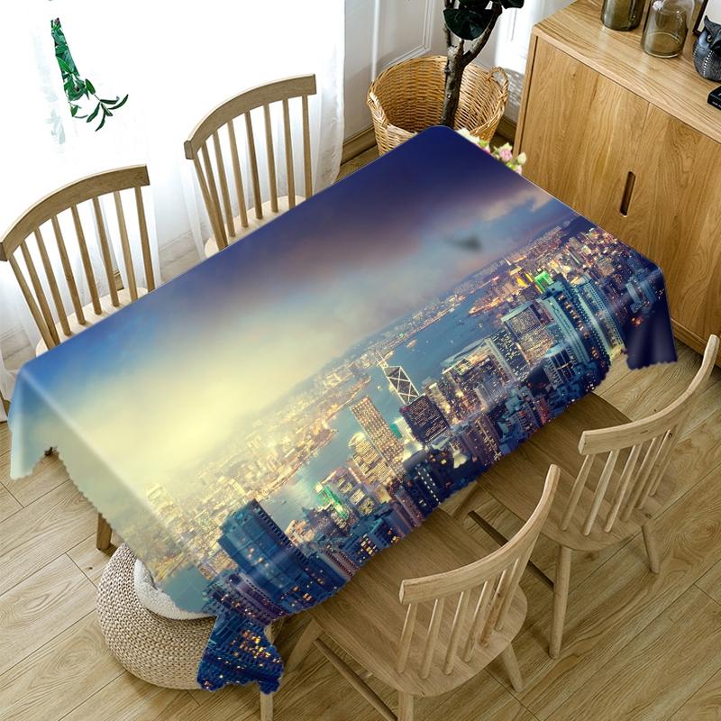 Tovaglia Harbour City Nightscape Antipolvere Ispessita Cotone Rettangolare Rotonda per Matrimonio Picnic Festa Decorazione