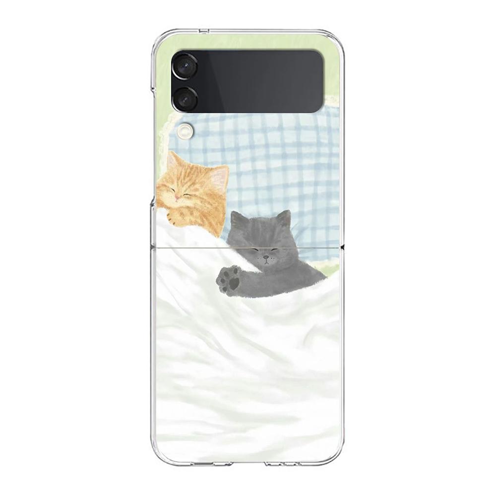 Transparent Phone Case For Samsung Galaxy Z Flip 3 4 5 6 7 Hard Folding PC Z Flip3 Flip4 Cover Dog Cat Couple