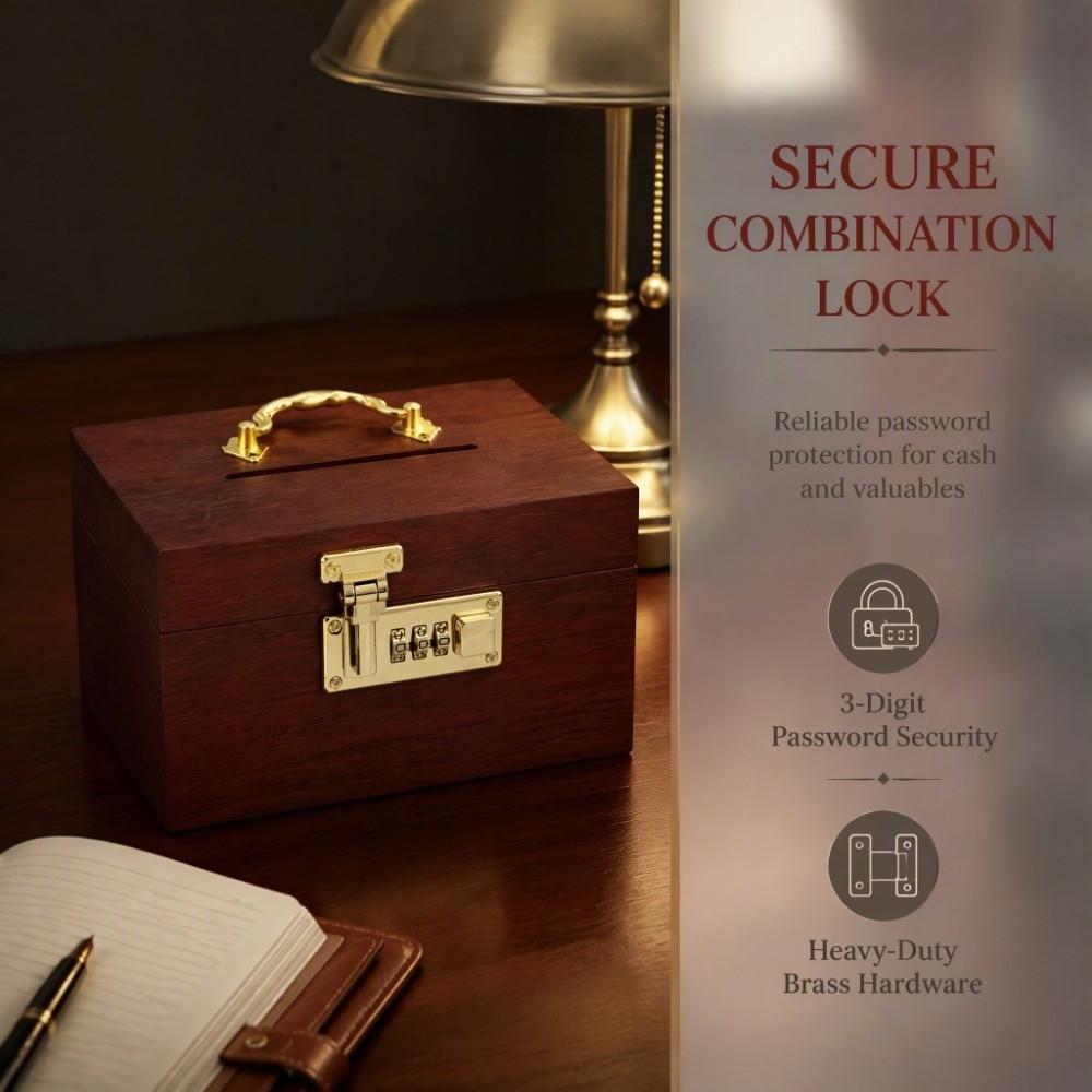 Large Capacity Wooden Money Bank Retro Treasure Storage Box Jewelry Box Piggy Bank Bill Storage