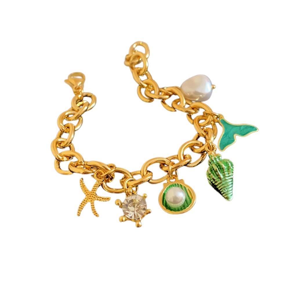 Zinc Zinc Alloy Rhinestone Pearl Starfish Beaded Bracelet Shell Beaded Hand Chain  Girls Couple Gift