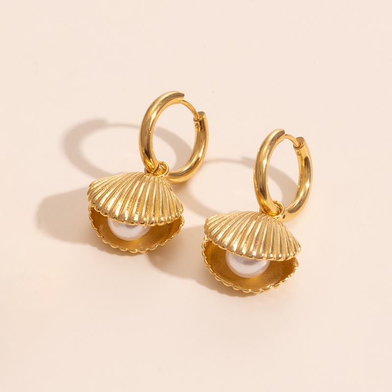 

Ожерелья и серьги из нержавеющей стали 316L с перламутровой раковиной Foxanry Креативная милая мода Предотвращение аллергии Праздничные украшения Подарки EL0026 золотой