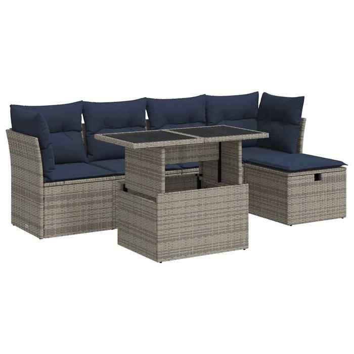 VidaXL Salon de jardin avec coussins 6 pcs gris résine tressée acacia 3327771