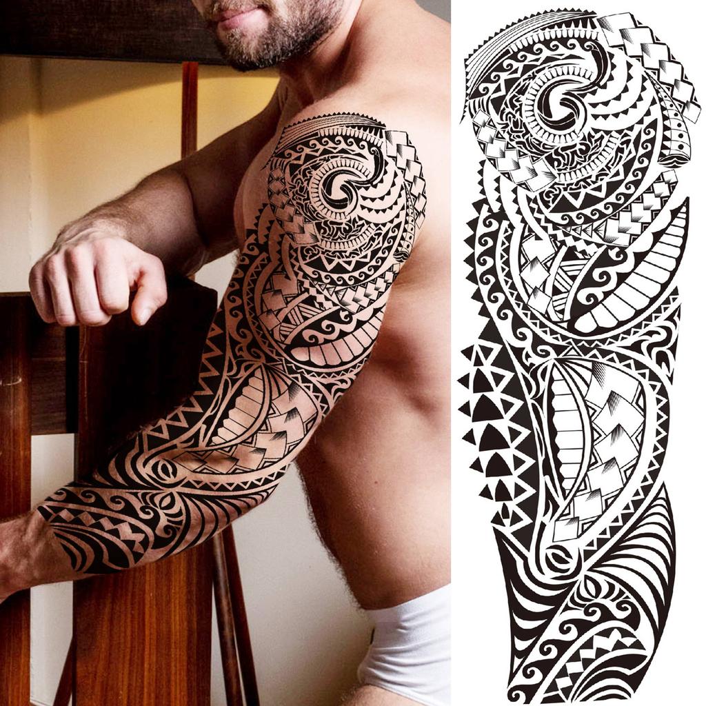 1 Blatt Stammestotem Vollarm Temporäre Tattoos Für Frauen Männer Fake Ärmel Maori Tattoo Aufkleber Körperkunst Zeichnung Oberschenkel Bein Groß
