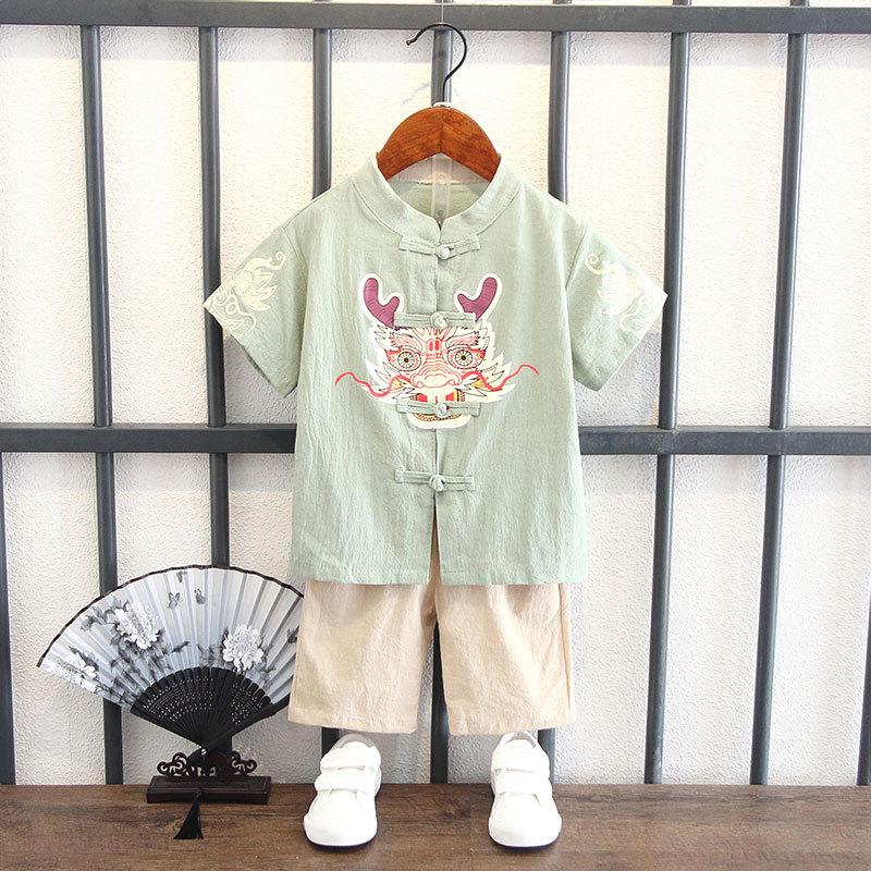 Boys Summer Hanbok Suit Chinese Style Baby Anniversary Dress Full Moon Week Clothes Ancient Costume Fu Style Breathable Performance Outfit