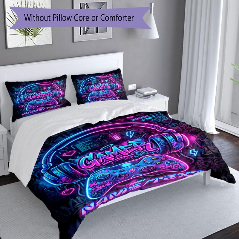 3PC Custom Name Neon Vibes Bedding Set Printed Bedding Set Duvet Cover Closure Includes 1 Duvet Cover & 53 Pillowcases for Bedroom