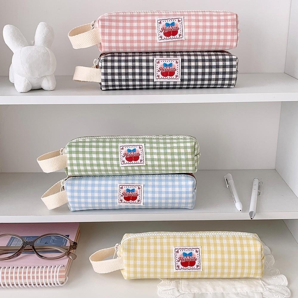 Desktop Storage Korean Style Pen Bag Plaid Pencil Pouch Cloth Stationery Bag Student
