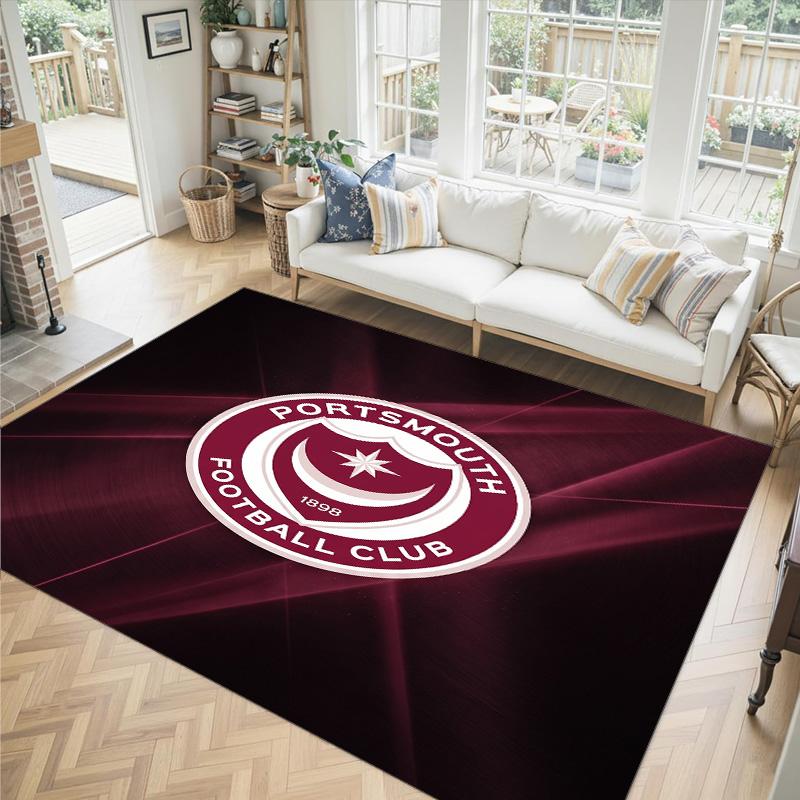 Portsmouth FC Design Kristall-Samt-Teppich Gemütlich Nicht?Rutschfester Teppich mit Aufdruck für Schlafzimmer Wohnzimmer Eingang