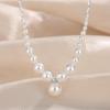 Luxurious S925 Sterling Silver Clavicle Necklace with Crushed Silver and French-Style Round Imitation Pearls.