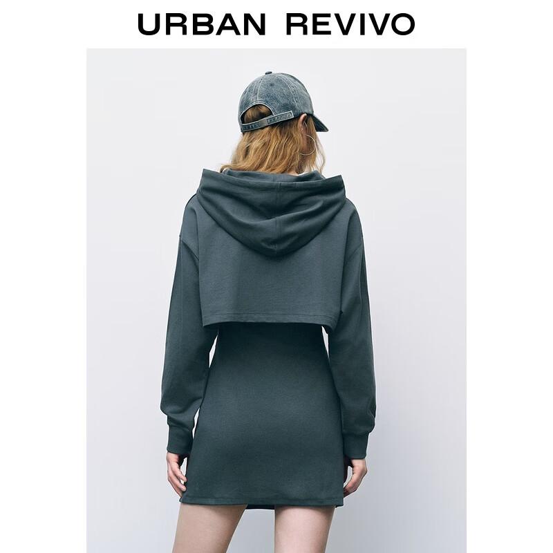 UR 2025 Autumn Women's Casual Two-Piece Look Hooded Dress