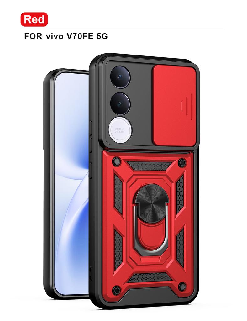 Para Funda Vivo V70 FE Cubierta Vivo V70 FE Soporte con Anillo Magnético para Teléfono Funda Protectora tipo Armadura Cubierta Trasera con Protección de Cámara Deslizante