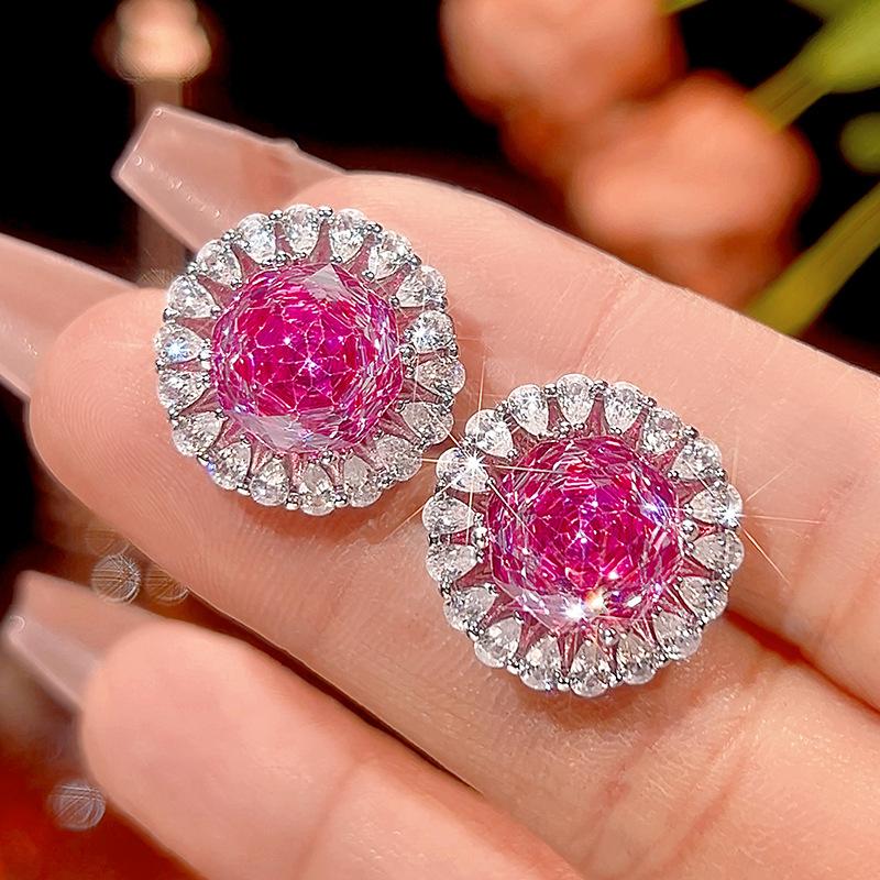Autumn and winter new Huabi jewelry copper bottom gold-plated simulation rose red high-end jewelry set main stone 16-10m