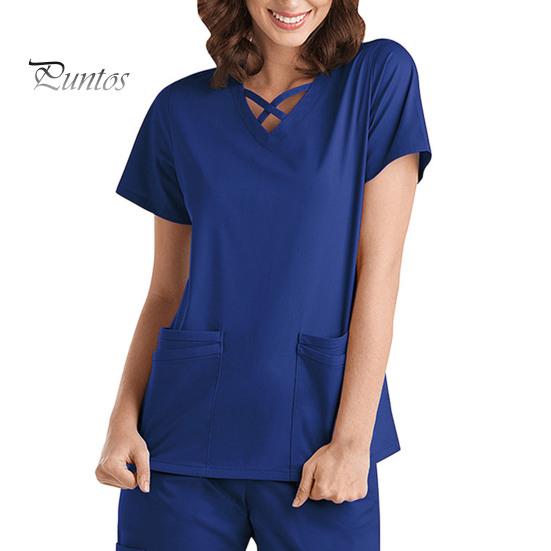 2st/set Unisex sjukhusuniformset V-ringad kortärmad fickor Toppar Elastiska midjebyxor Snabbtorkande sjukhustandvårdsskrubbuniformer