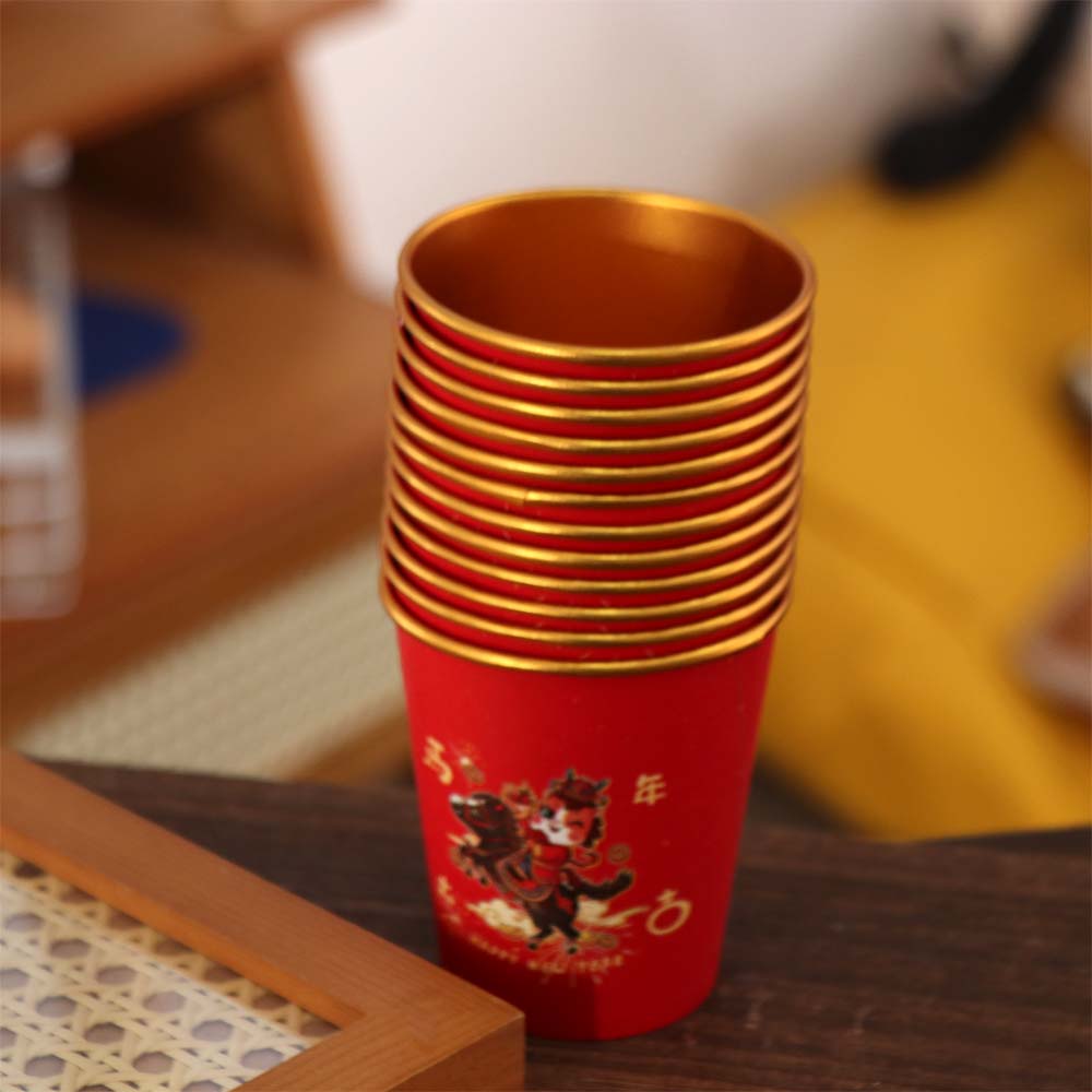 50pcs Gold Foil 2026 Spring Festival Disposable Cup Horse Pattern Water Cup Family Dinner