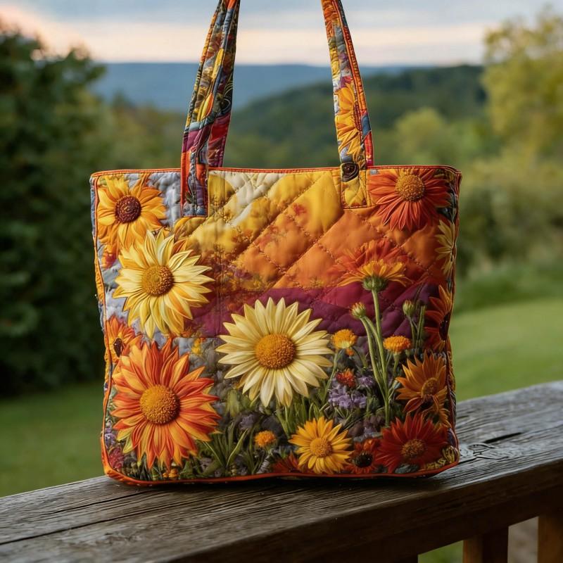 Floral Print Quilted Tote Bag - Shoulder Hand Carry Medium Size Street Style