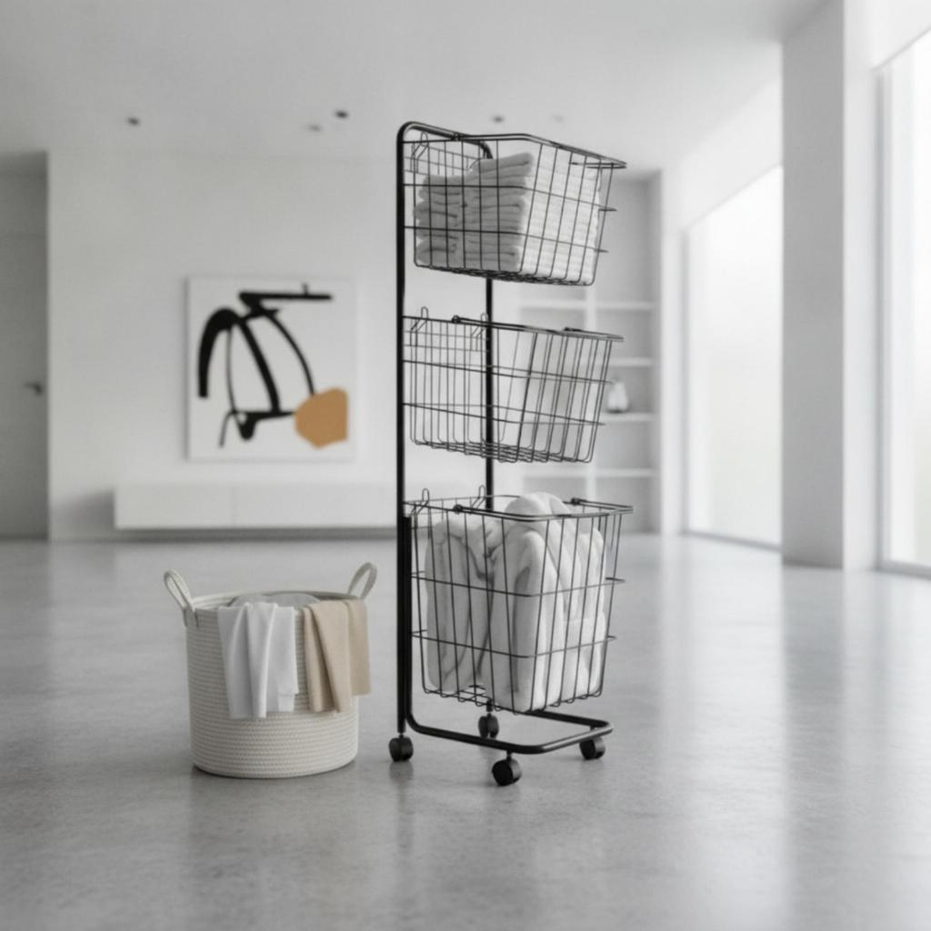 Rolling Storage Basket Cart Mobile Utility Trolley on Wheels for Laundry Room