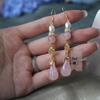 Rose Quartz Magnolia Bud Dangle Earrings - Hanfu Cheongsam Retro Style Clip-ons for Women