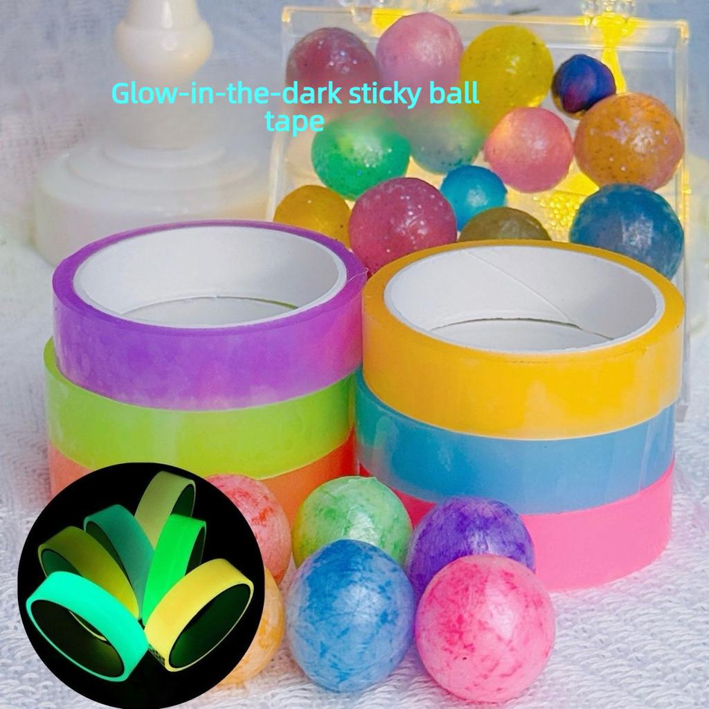 5pcs Glow-in-the-Dark Sticky Balls, Ball Tape, Crystal-Clear Water Ball Tape, Hand-Stretched, Colorful Sticky Water Ball Tape