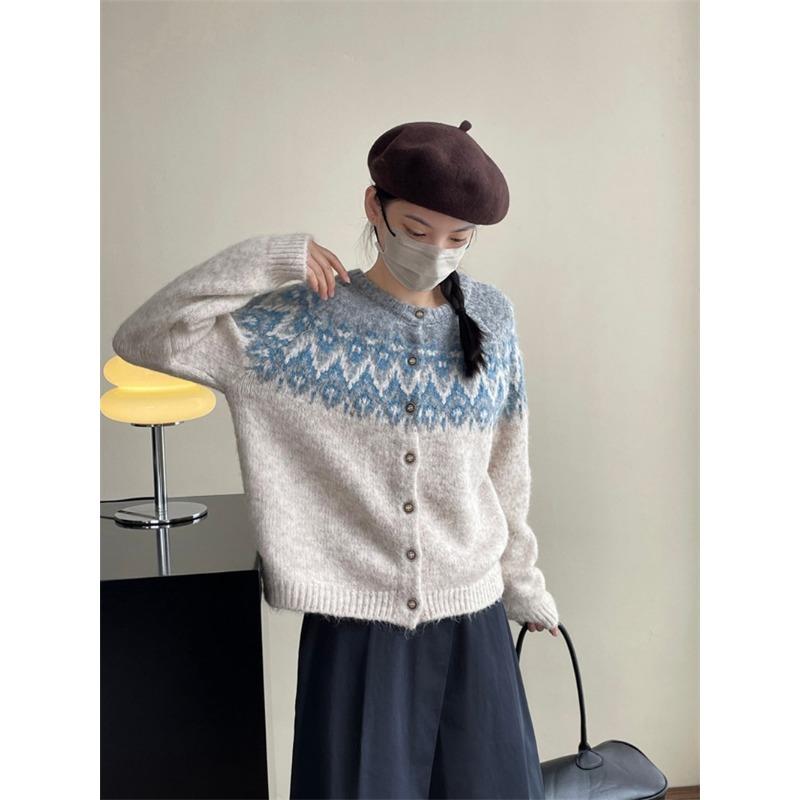Korean Fashion Elegant Long Sleeved Knitted Cardigan Women Sweater Autumn Round Neck Coats Long Sleeve Loose Simple Office Jacket Woman Clothing