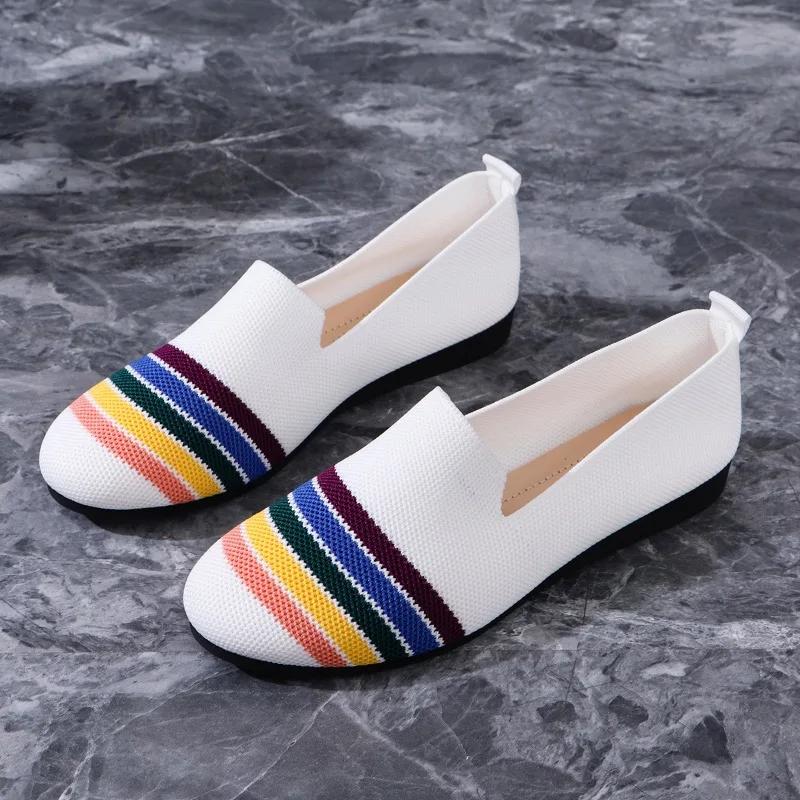 

Новые туфли на плоской подошве для женщин, весна, женская одежда 2024, новая серия с круглым носком, женские трикотажные, удобные, женские, дышащие, летние 43 белый