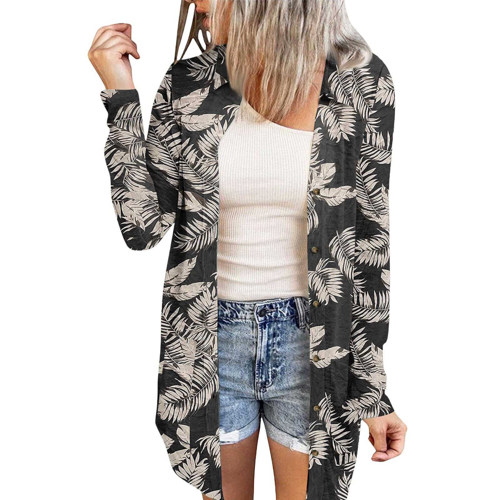 

Женский повседневный модный кардиган-жакет средней длины с принтом и длинными рукавами S коричневый