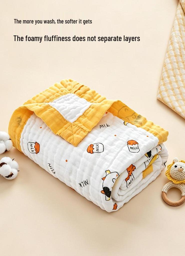 Grade A All-Cotton 6-Layer Baby Bath Towel - Soft, Absorbent, Printed Gauze for Newborns