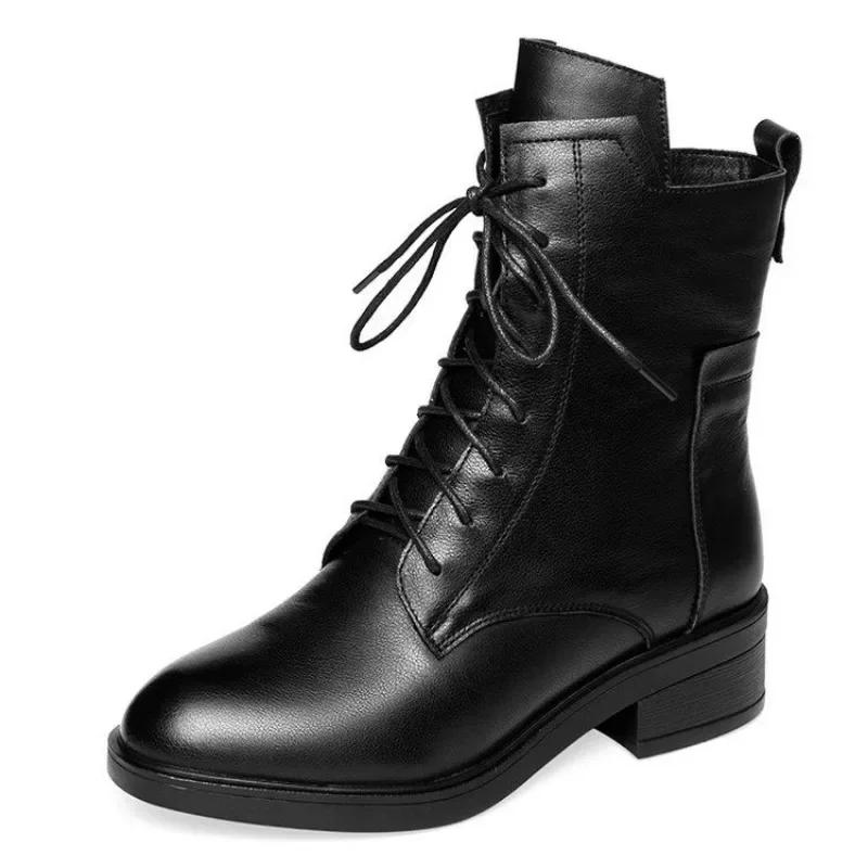 Fashion 2024 New Ladies Shoes Hot Sale Cross-tied Women's Boots Fashion Side Zipp Casual Boots Women High Quality Square Heel Mid-Calf