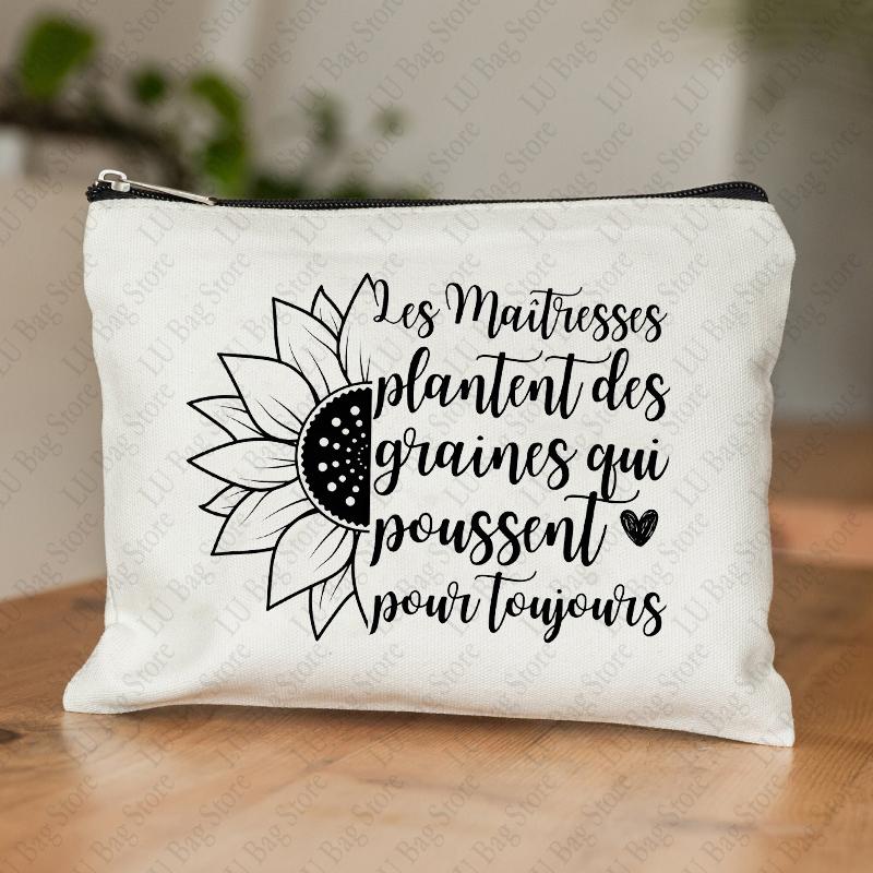 Teacher Theme Women Makeup Bag Maitresse Inspired Cosmetic Case with French Style Design Educational Motif Wallet Work or School