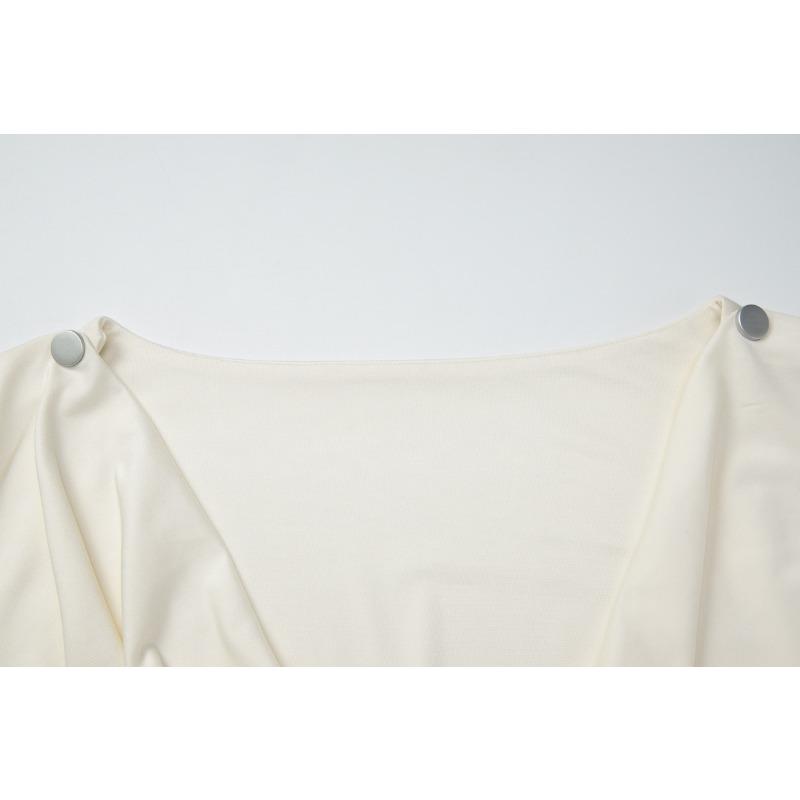 Women Summer Cowl Neck Short Sleeve Button Detail Slim Fit Solid Color Casual Blouse