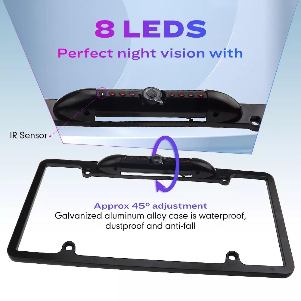 American License Plate Frame Waterproof Car Rear View Camera US Reverse Backup Camera IR Night Version Parking Assistance 8LED
