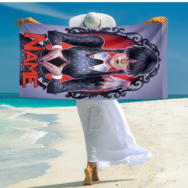Personalized Customized Proof Beach Towel with Wednesday Addams Pattern - Soft, Absorbent,quick-drying,perfect Swimming,camping&bathing