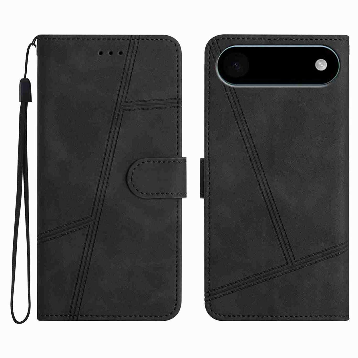 

For iPhone 17 Air Case Flip Leather Retro Phone Cover Lines Imprinted Black