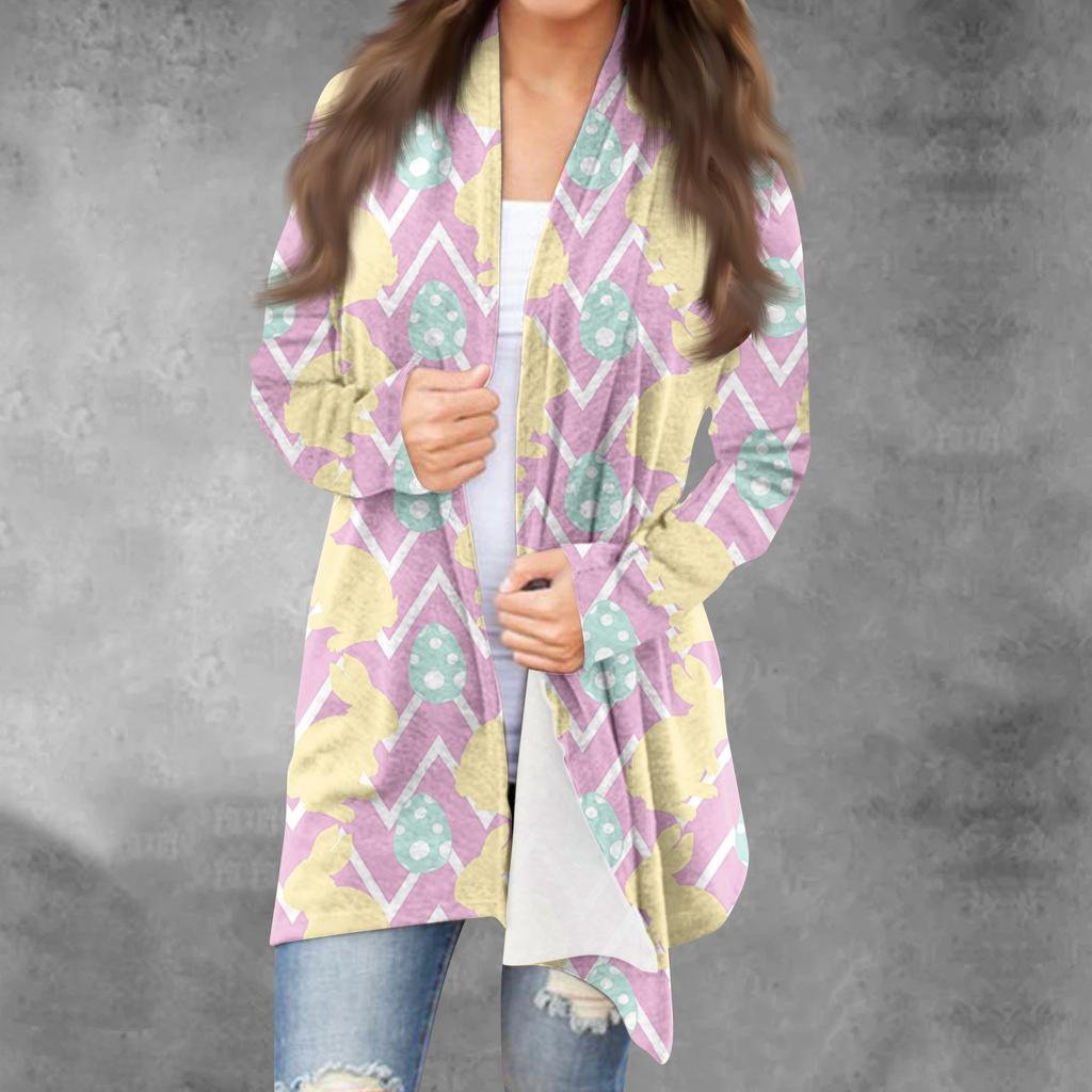 Lässiger, langärmliger, bedruckter Valentinstags-Cardigan für Damen ohne Deckmantel