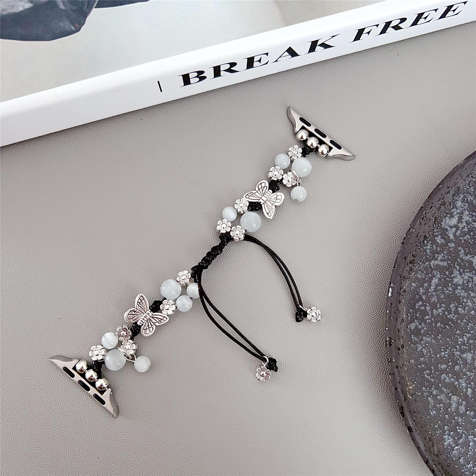 

Butterfly Beads Bracelet Strap for Apple Watch Series 10 42mm/9 8 7 41mm/SE (2023) SE (2022) SE 6 5 4 40mm/3 2 1 38mm Adjustable Watch Strap Black