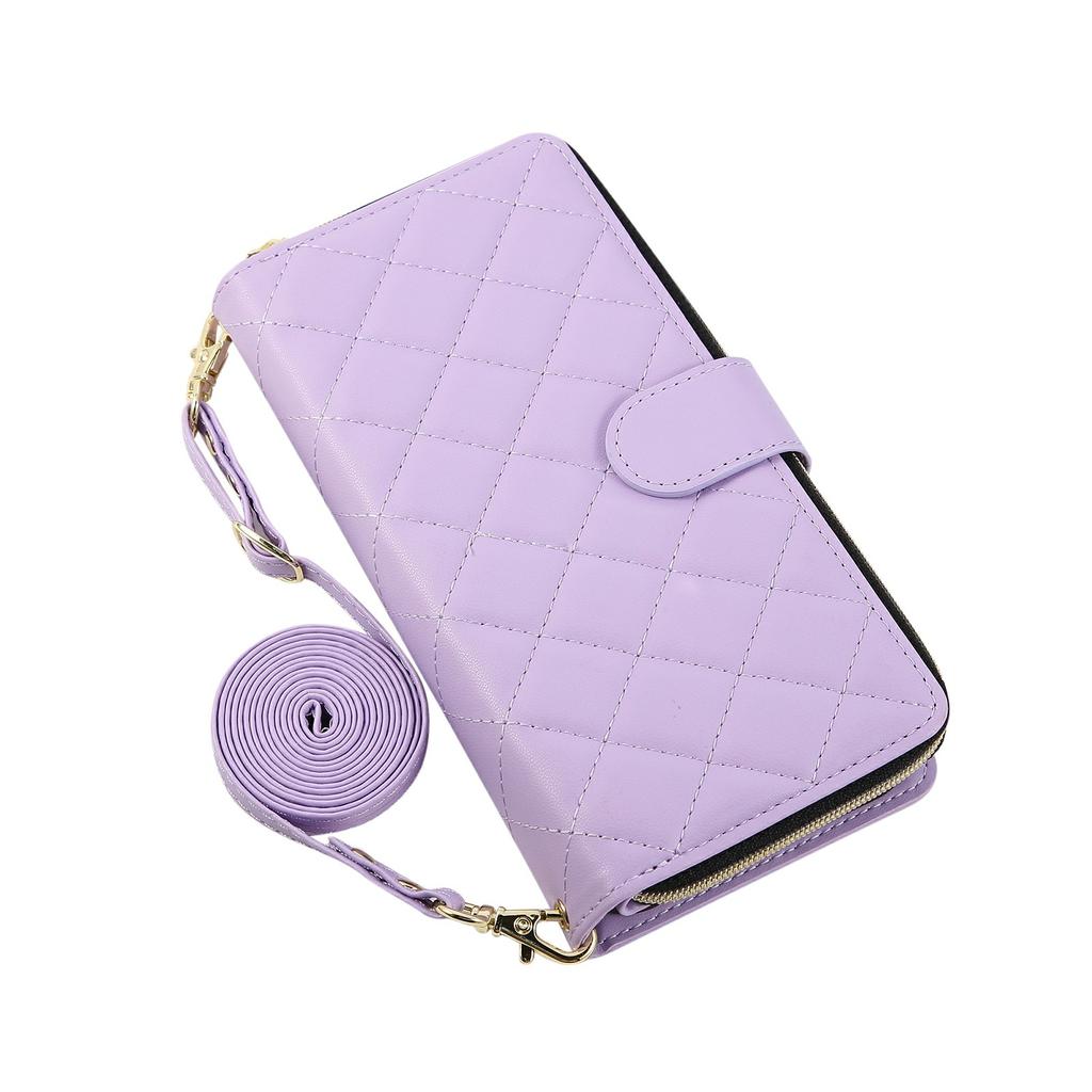 For iPhone 17 Pro Case Zipper Wallet Rhombus PU Leather Crossbody Phone Cover