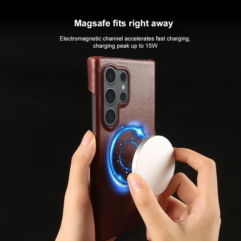 For Samsung S26 Ultra Case Magnetic Magsafe Oil Wax Genuine Leather Phone Cases For Galaxy S25 S24 S23 S22 Cover Wireless Charge