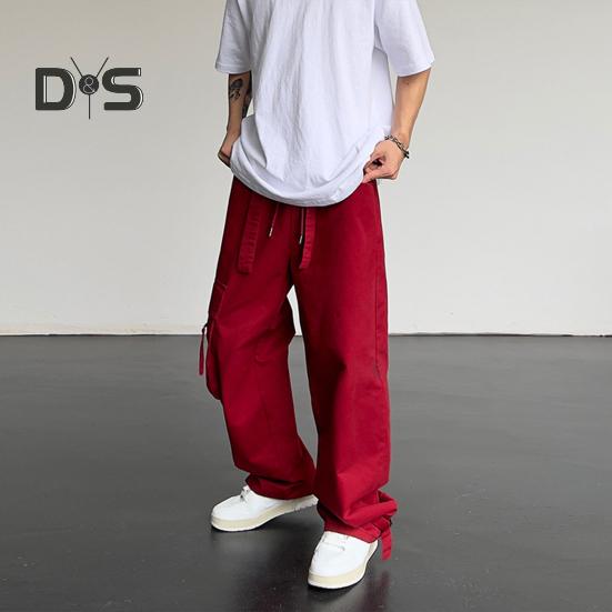 Pánské cargo kalhoty s velkou kapsou Hip-hop styl High Street Široká noha Volné Vintage se stahovací šňůrkou Elastický pas Po celé délce Kalhoty s hlubokým rozkrokem