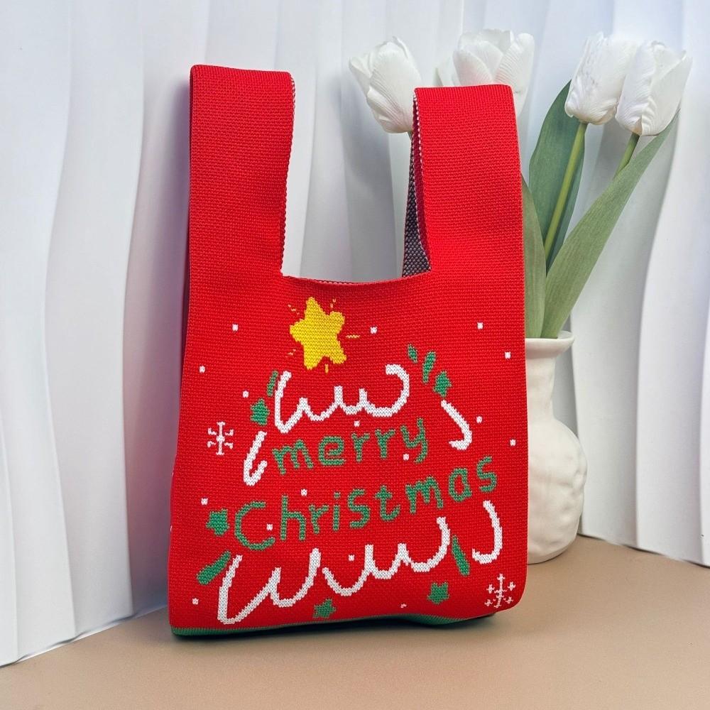 Cute Mini Christmas Knit Bag Snowman Christmas Tree Knot Wrist Bags Reusable Shopping Bags Women