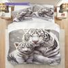 White Tiger Pattern Bedding Quilt Set Quilt Cover Pillowcase Home Decoration Birthday Gift (1 * Duvet Cover + 2 * Pillowcase, Without Core)