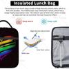 Regenbogenflagge Herz auf Schwarzem Hintergrund Tragbare Lunchtasche für Damen Herren Isoliert Wiederverwendbare Box für Büroarbeit Picknick Strand