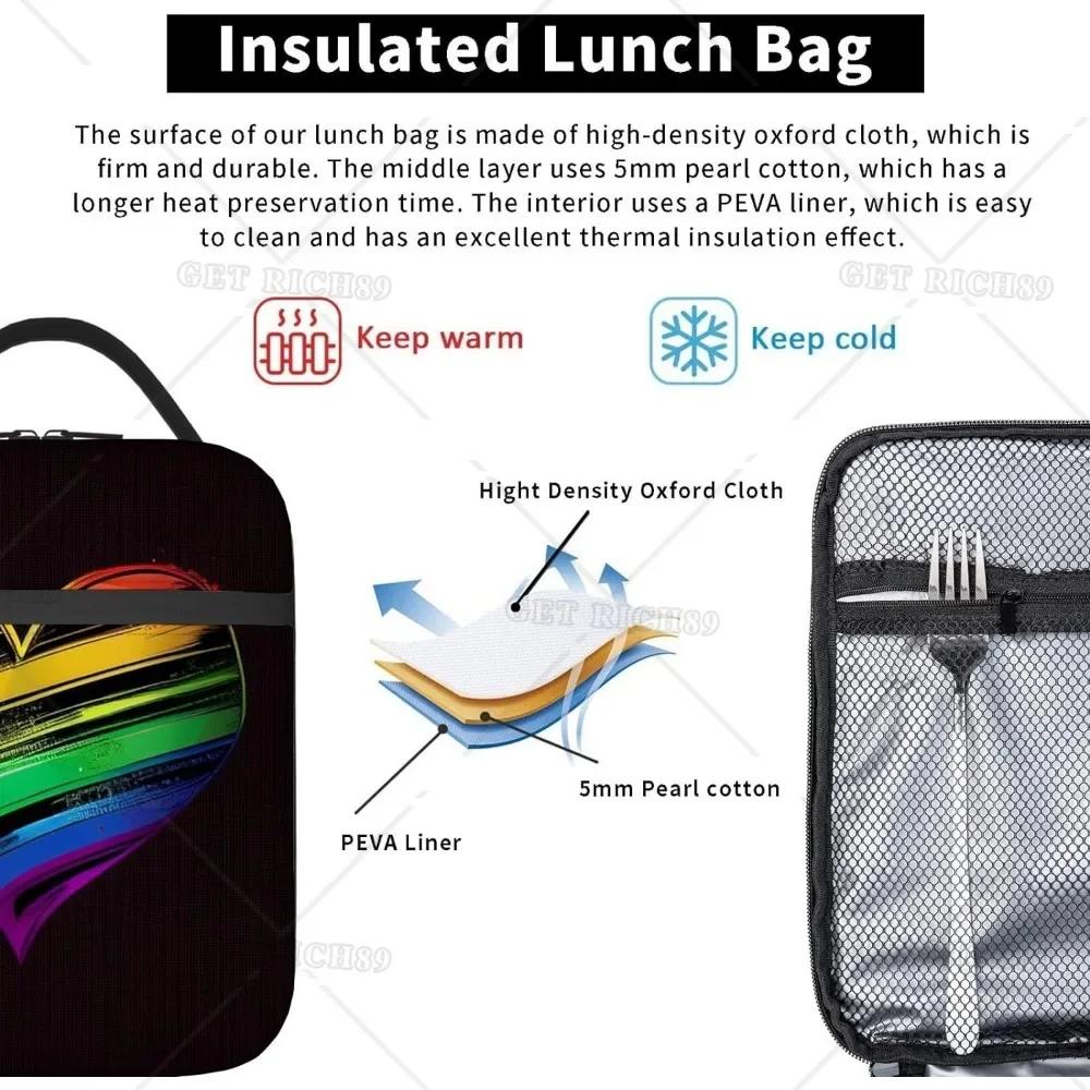 Regenbogenflagge Herz auf Schwarzem Hintergrund Tragbare Lunchtasche für Damen Herren Isoliert Wiederverwendbare Box für Büroarbeit Picknick Strand