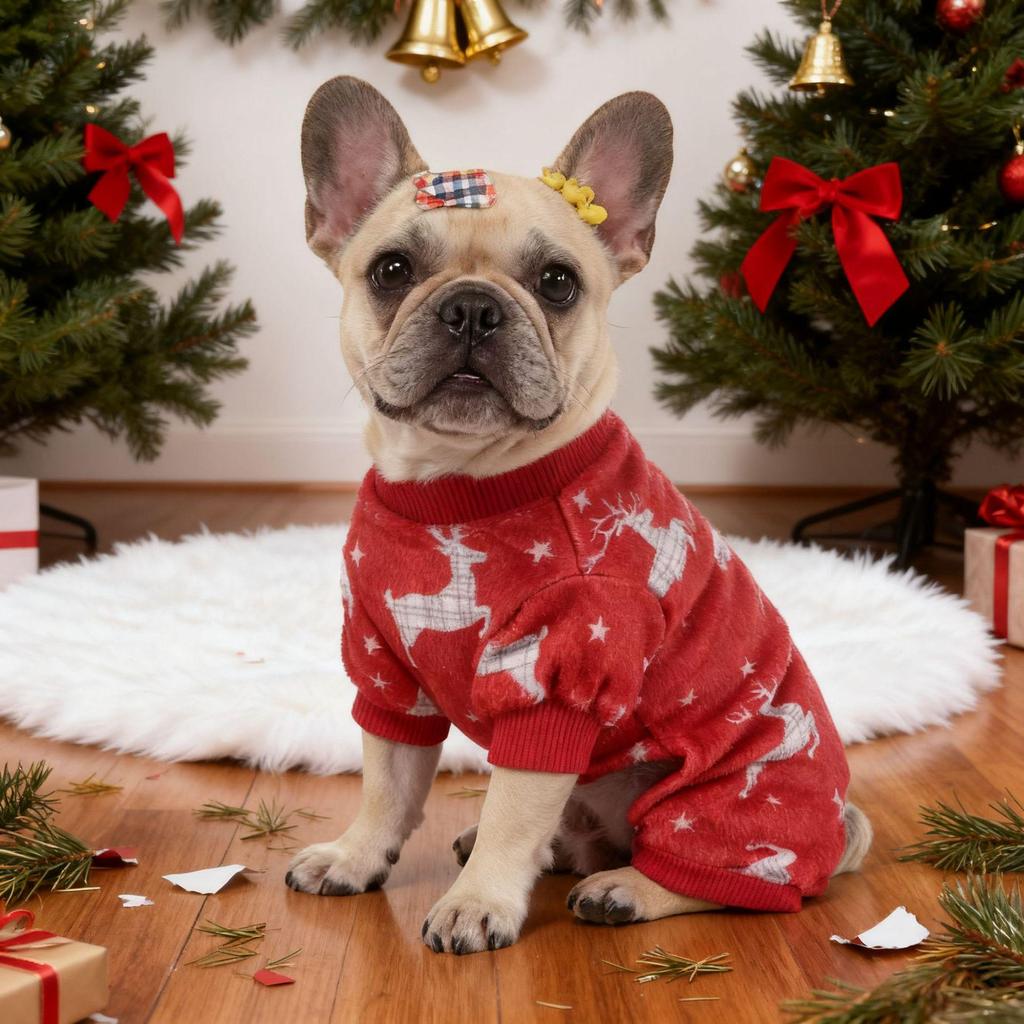 Christmas Four-Legged Elastic Plush Suit for Small Dogs with Ankle Cuffs