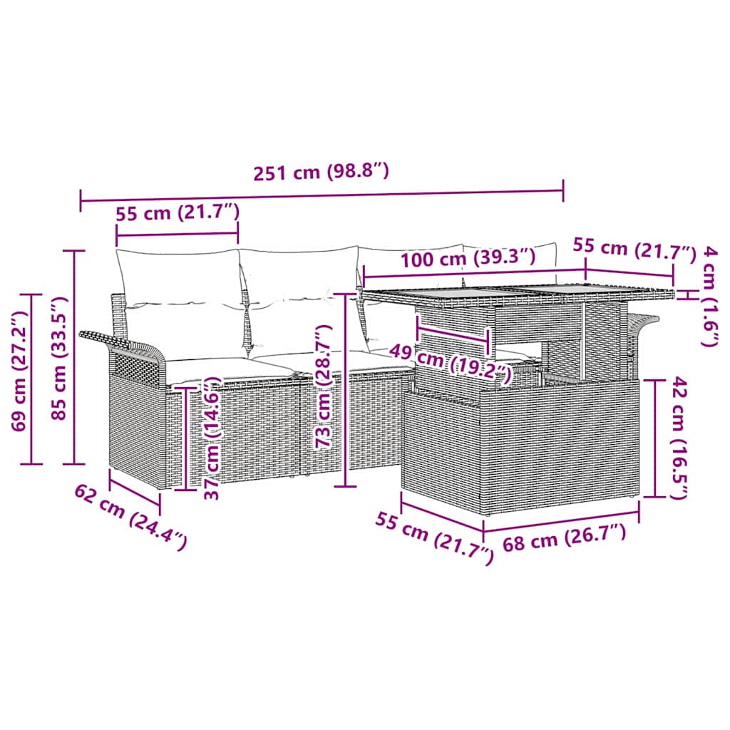 Garden Sofa Set with Storage 5 pcs Black Poly Rattan